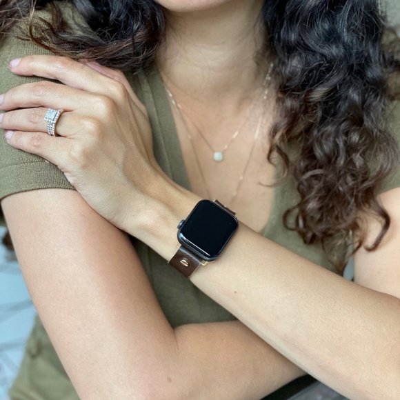 Dark Brown Vegan Faux Leather Gold iWatch Band main image 7